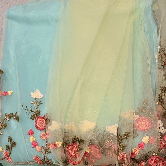 Women's Floral Embroidered Pleated Saree & Blouse - Picture 8 of 14